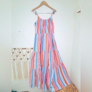 NWT Soludos Dress Violet Women's Cotton Maldive Stripe pink blue Boho Milkmaid